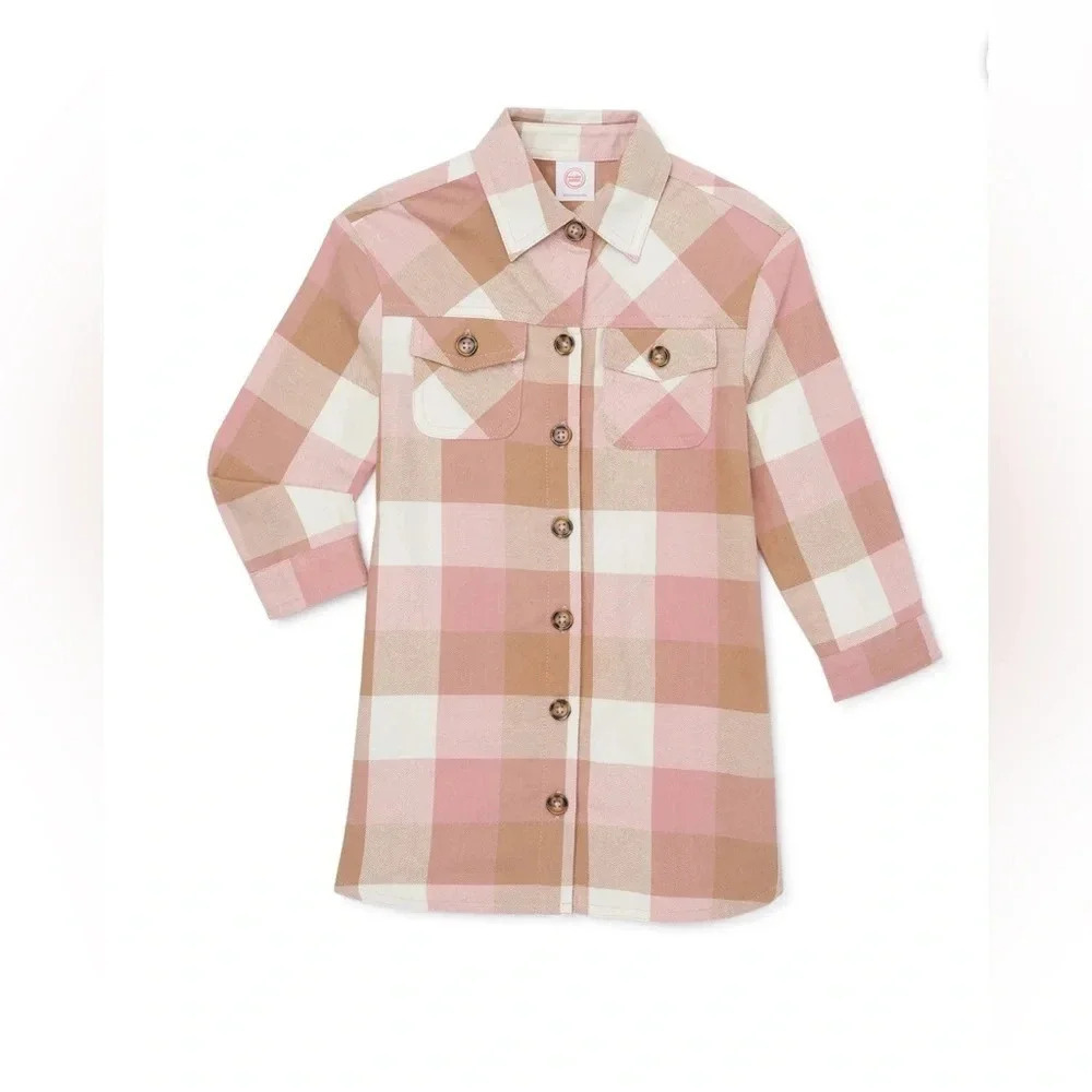 Wonder Nation Toddler Girls Flannel Dress and Pink cargo jacket 12m